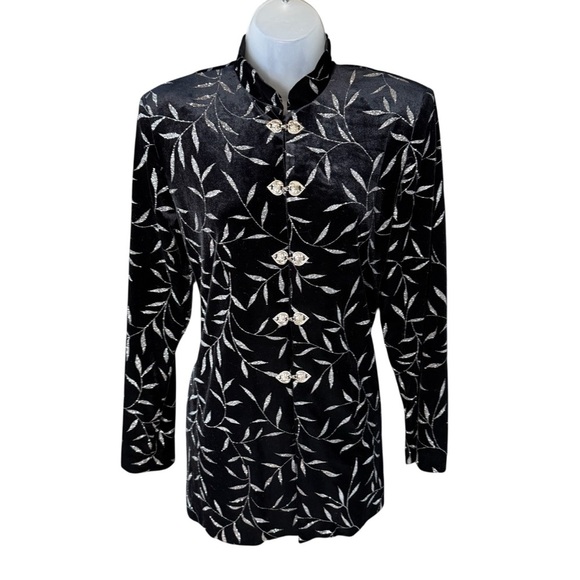 JBS Black Silver Velour Blazer Steampunk Edwardian Deco Glam Wedding Guest Small - Picture 3 of 9